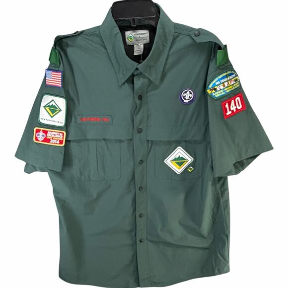 Boy Scouts of America BSA Venturing Shirt M Green Sewn Patches Explorer Summit - Picture 1 of 14